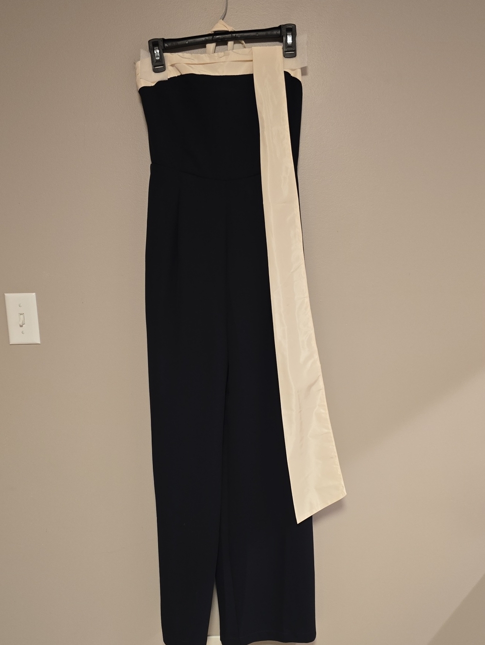 LOFT Black Strapless Jumpsuit with Cream Sash